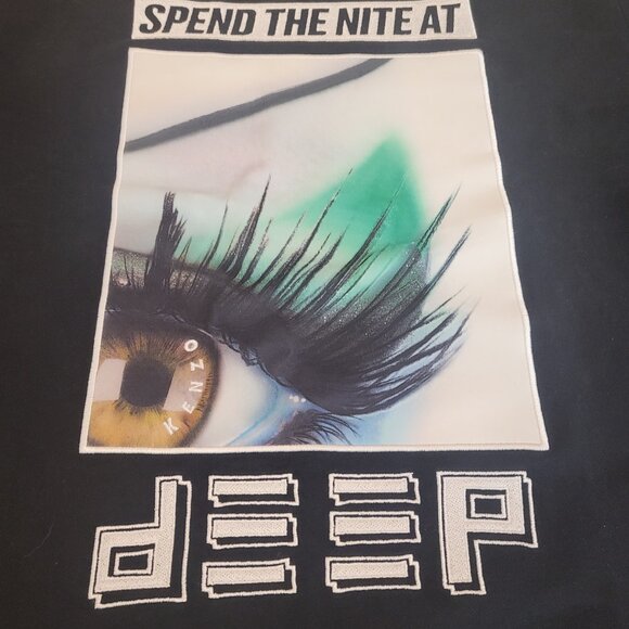 KENZO Paris Crewneck Sweatshirt L Black "Spend the Nite at dEEP" Embroidered Eye - Picture 6 of 10